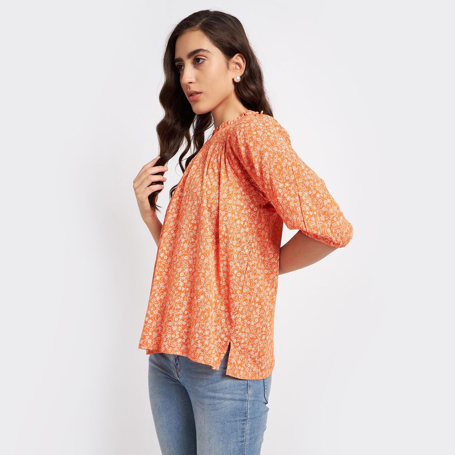 All Over Print Elbow Sleeve Top, Orange, large image number null