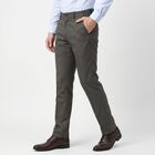 Men's Grey Slim Fit Textured Formal Trousers, गहरा ग्रे, small
