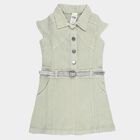 Girls' Light Sage Green Button-Down Collared Frock with Belt, Light Green, small image number null