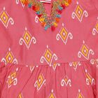 Girls Bright Pink Ikat Print Bohemian Kurta and Yellow Palazzo Fusion Set, गुलाबी, small image number null