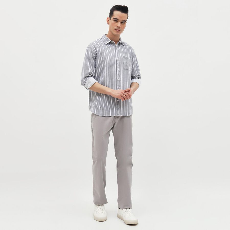 Men's Light Grey Cotton Spread Collar Casual Shirt, Light Grey, large image number null