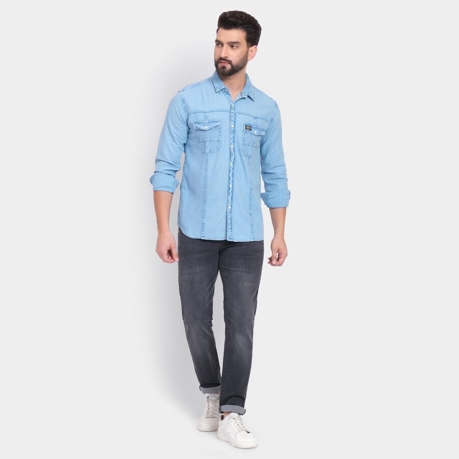 Men's 100% Cotton Casual Shirt , Mid Blue, large image number null