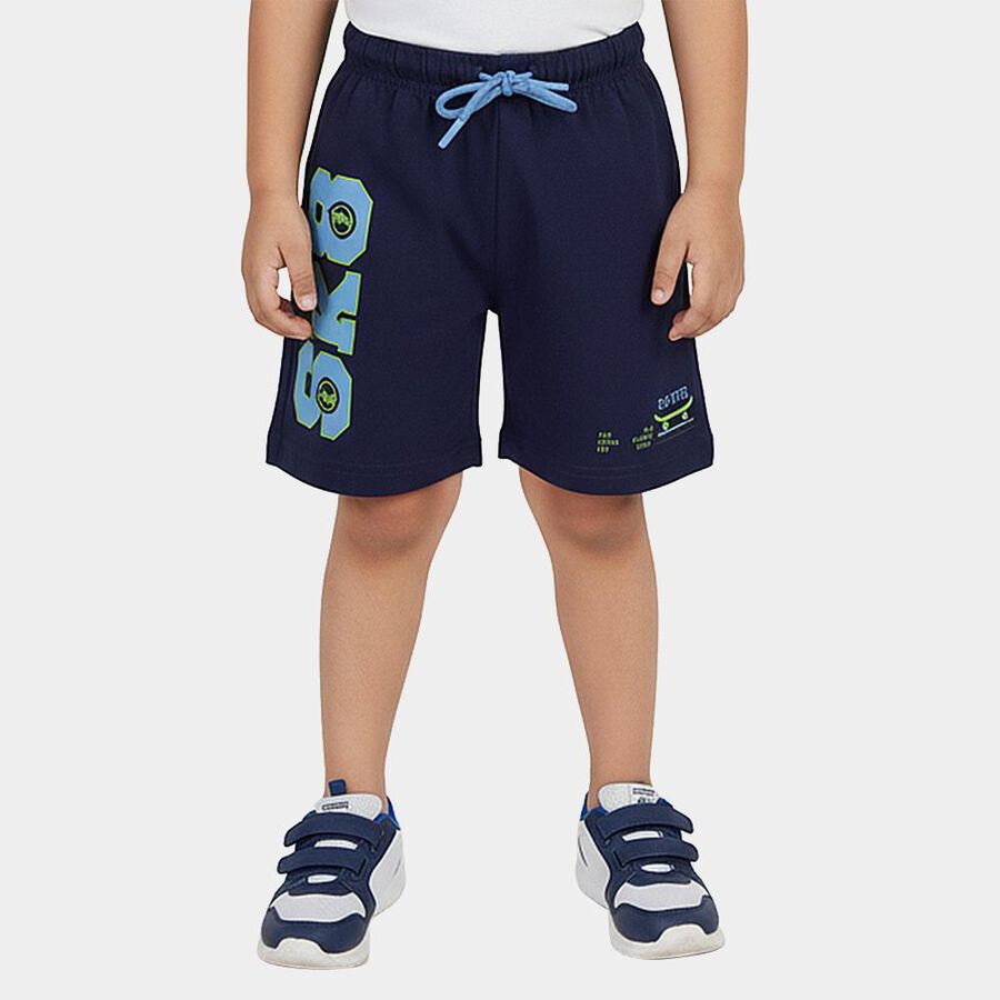 Boys' Navy Blue Regular Fit Skater Print Bermuda Shorts, नेवी ब्लू, large
