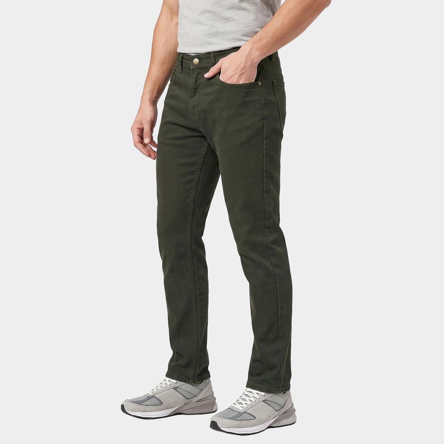 Men's Olive Green Slim Fit Solid Jeans, ओलिव, large