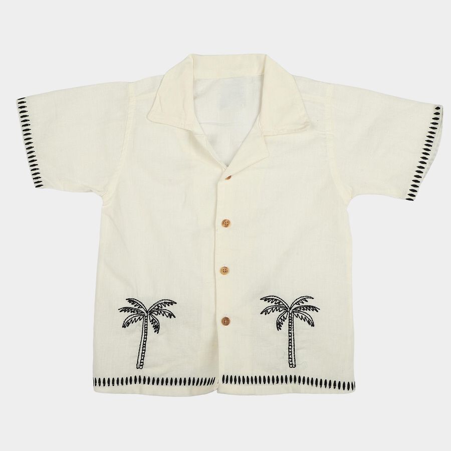 Boys White Camp Collar Casual Shirt, White, large