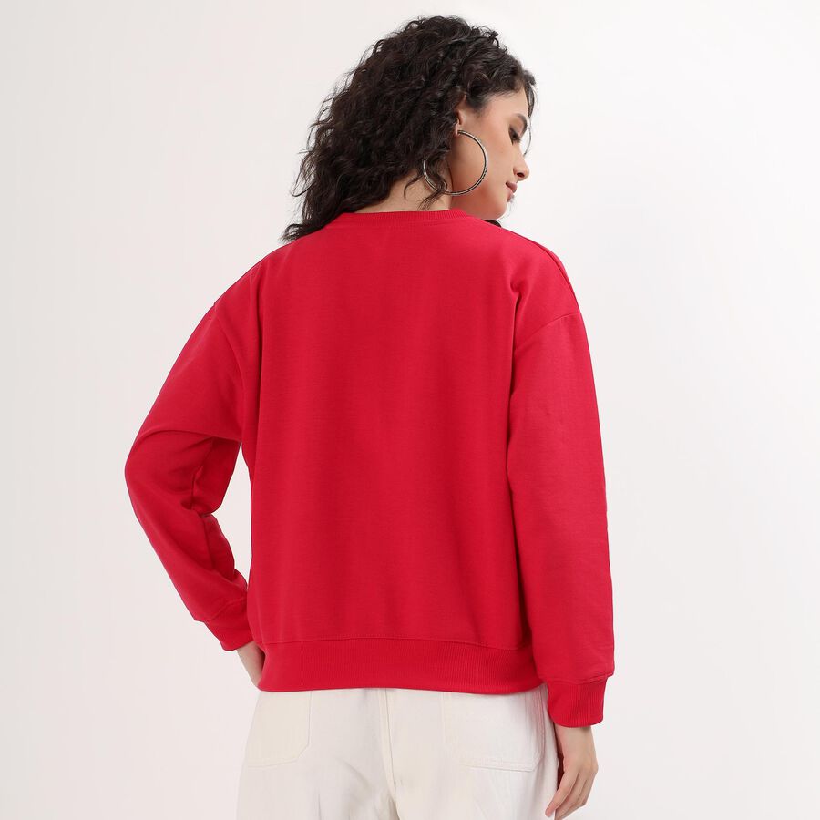 Women's Bright Cherry Red Crew Neck Casual Sweatshirt, रानी (फ्यूशिया), large image number null