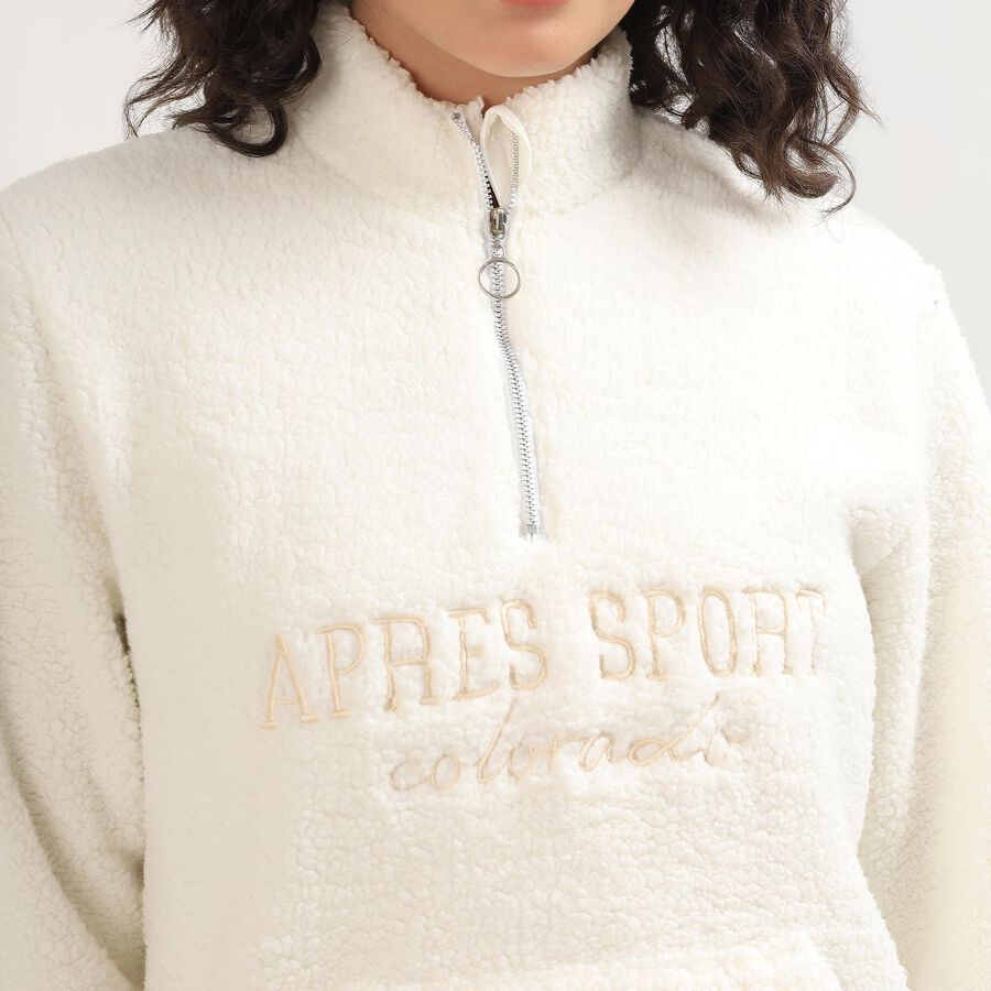 Women's Off-White High Neck Casual Sweatshirt, Off White, large image number null