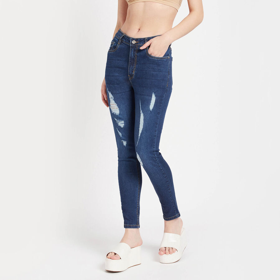 Skinny Fit High Rise Jeans, मध्यम नीला, large image number null