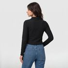 Women's Black Polo Collar Crop Top, काला, small
