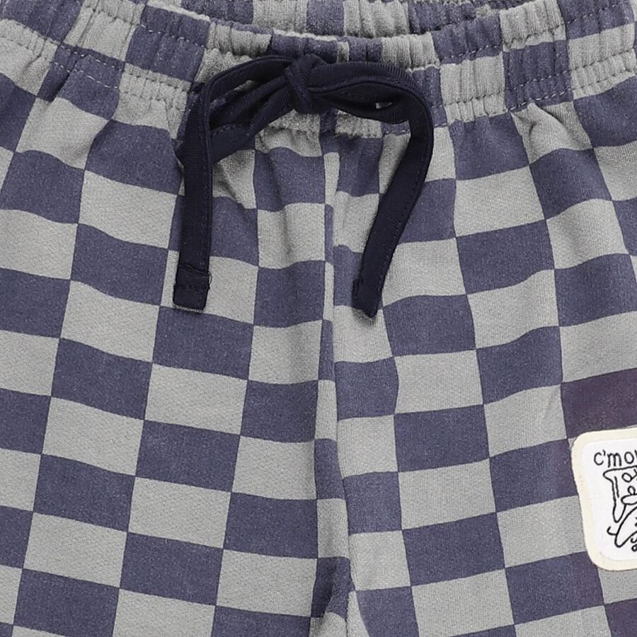 Boys' Navy Blue and Grey Checkered Elastic Waist Pyjama, मध्यम नीला, large image number null