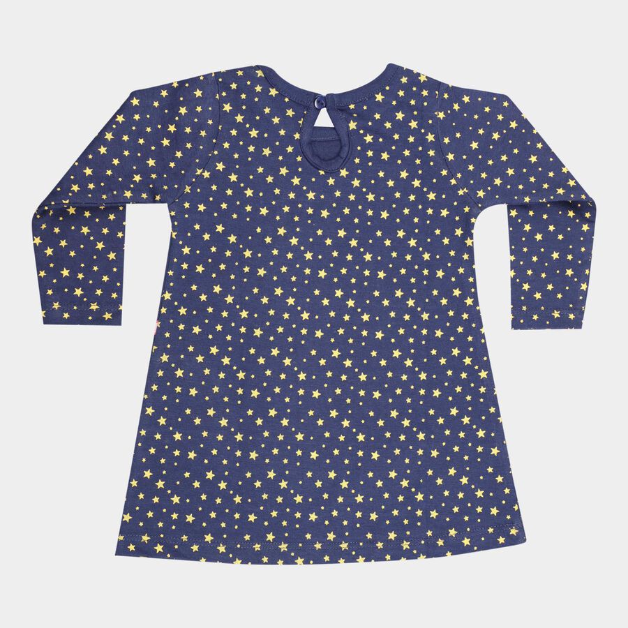 Infants Cotton Printed Frock, Navy Blue, large image number null