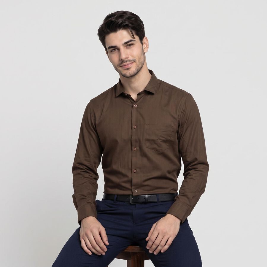 Men's Brown Formal Shirt, Brown, large