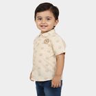 Infants Beige 100% Cotton Animal Print Collar Regular Fit Shirt, Beige, small