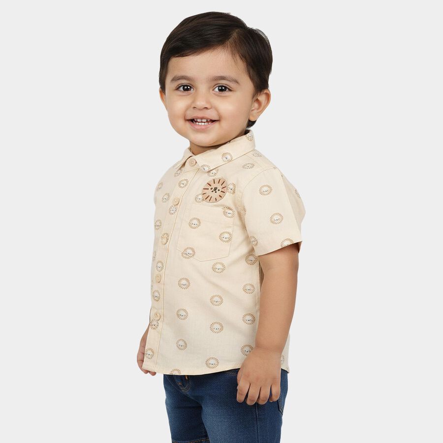 Infants Beige 100% Cotton Animal Print Collar Regular Fit Shirt, Beige, large