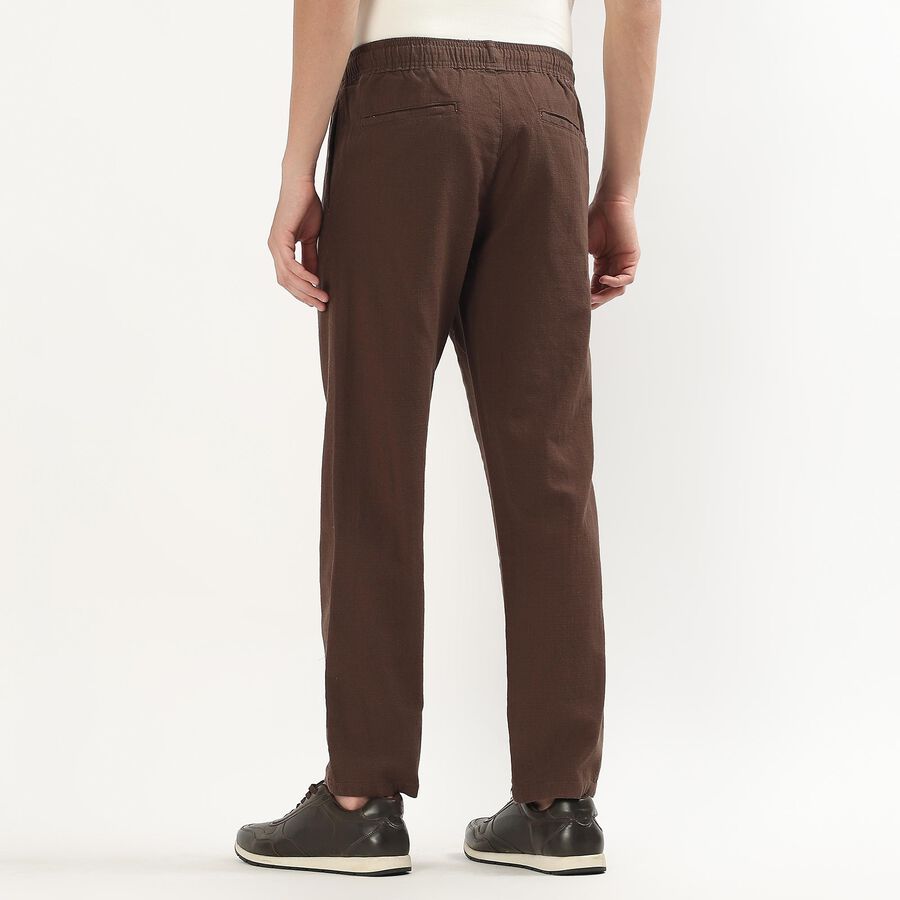 Men's Brown Slim Fit Casual Trousers, भूरा, large
