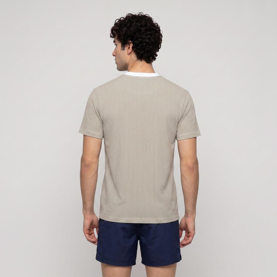 Men's Olive Green Crew Neck Striped Regular T-Shirt, Olive, large