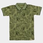 Boys Olive Green Cotton Polo Neck Casual T-Shirt, Olive, small