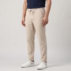 Men's Grey Slim Fit Drawstring Casual Trousers, हल्का ग्रे, small