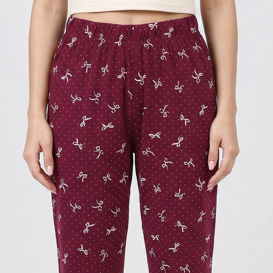 Women's Maroon Straight Fit Bow Printed Elastic Waist Pyjama, Wine, large