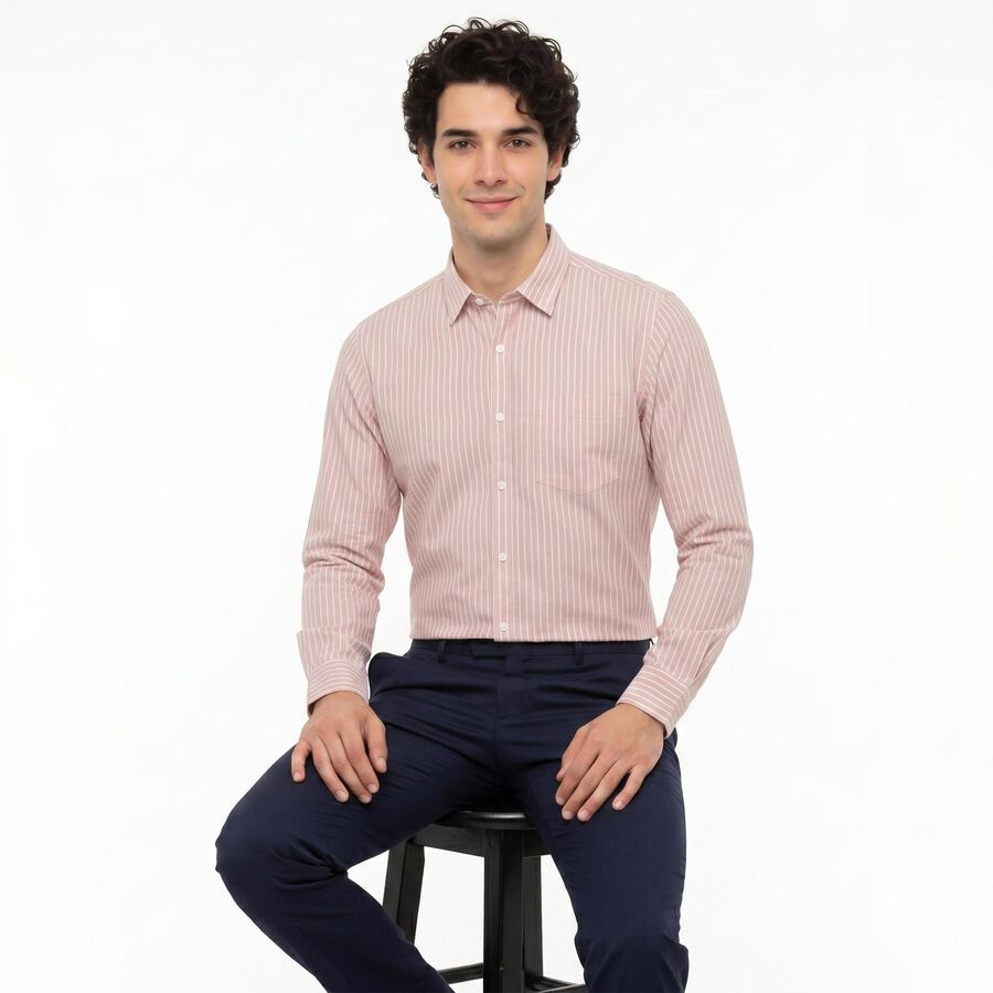 Men's Pink Slim Fit Formal Shirt, हल्का गुलाबी, large