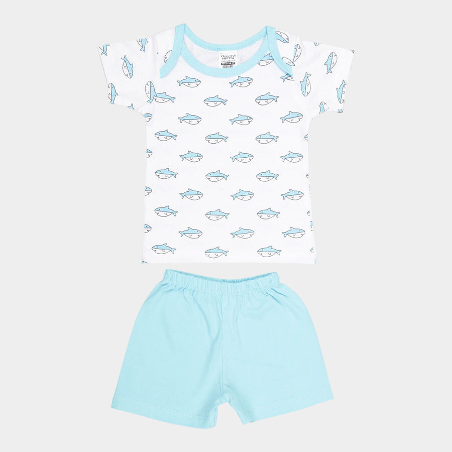Infants Cotton Printed Baba Suit, Aqua, large image number null