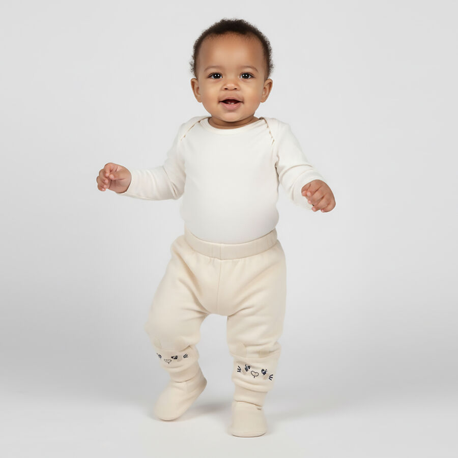 Infants Soft Cream Embroidered Cotton Blend Pyjama, Beige, large image number null