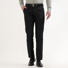 Men's Dark Charcoal Black Slim Fit Flat-Front Formal Trousers, Black, small