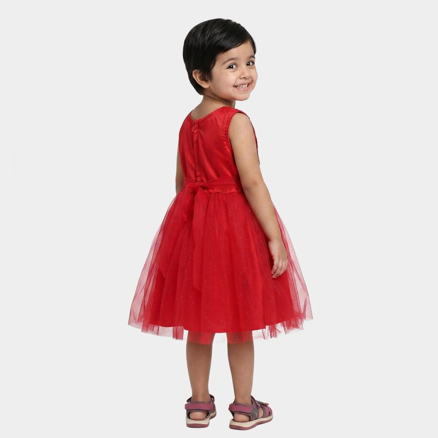 Girls' Red Sequin Bodice Fit and Flare Frock, Red, large