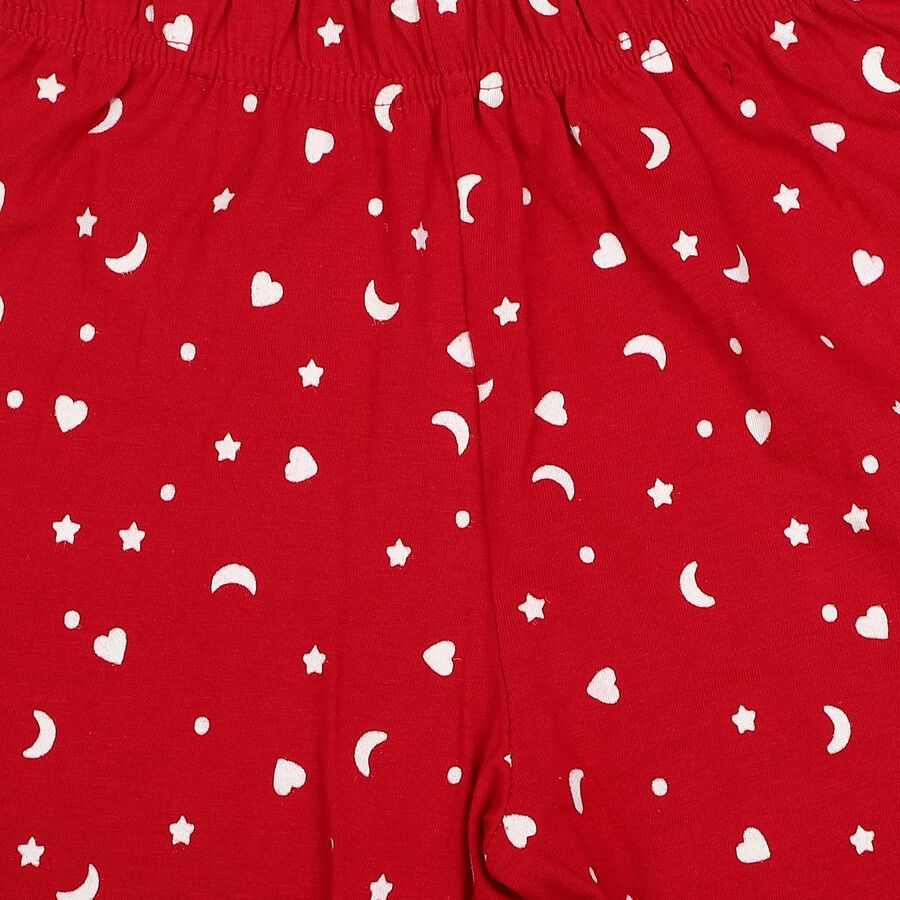 Girls Fuchsia Straight Fit Moon and Star Printed Cotton Pyjama, रानी (फ्यूशिया), large