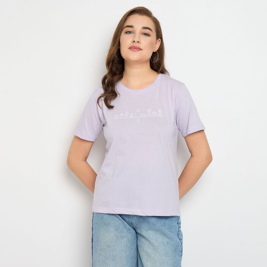 Ladies' Round Neck T-Shirt, लाइलेक, large image number null