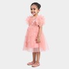Girls' Light Pink Fit and Flare Sequin Applique Party Wear Frock, Light Pink, small
