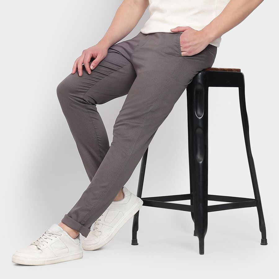Men's Slim Fit Casual Trousers, हल्का ग्रे, large image number null