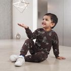 Boys Brown Crew Neck Graphic Print Baba Suit, Brown, small