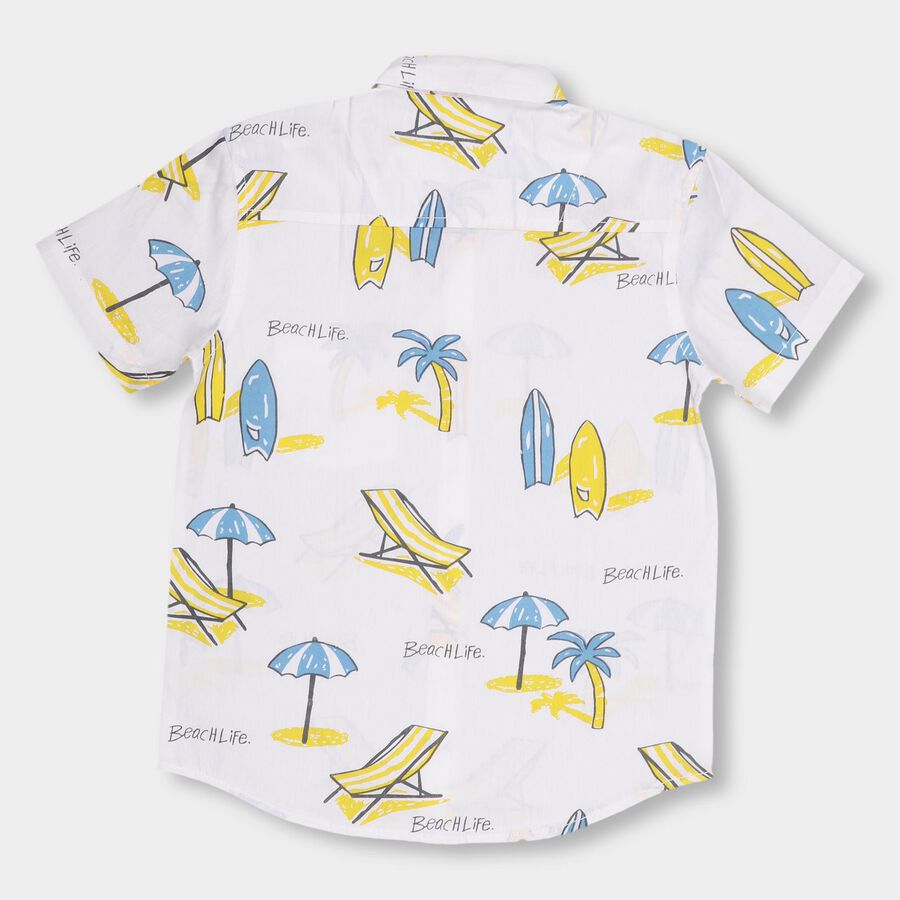 Boys Bright Eggshell White Cotton Classic Casual Shirt, White, large image number null