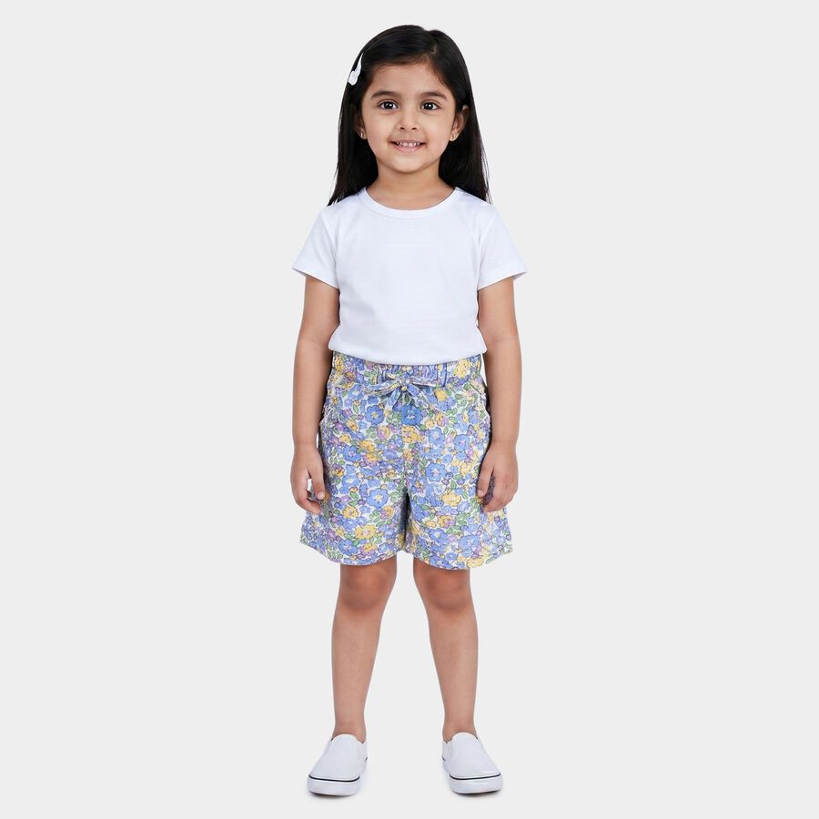Girls' White Regular Fit Cotton Shorts, सफ़ेद, large