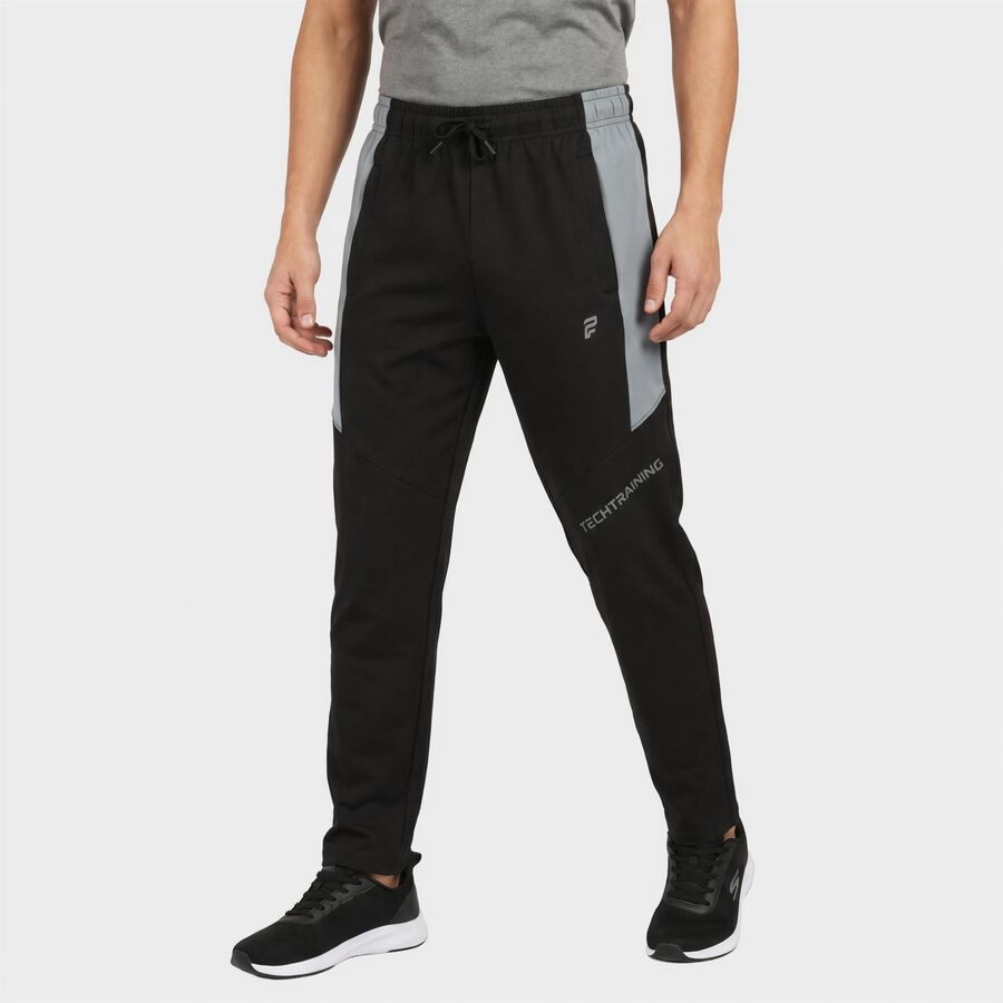 Men's Black Slim Fit Panelled Track Pants, Black, large