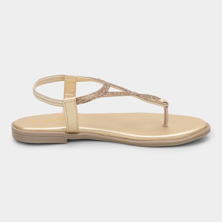 Women's Metallic Gold Strap Flat Sandals, Golden, large image number null