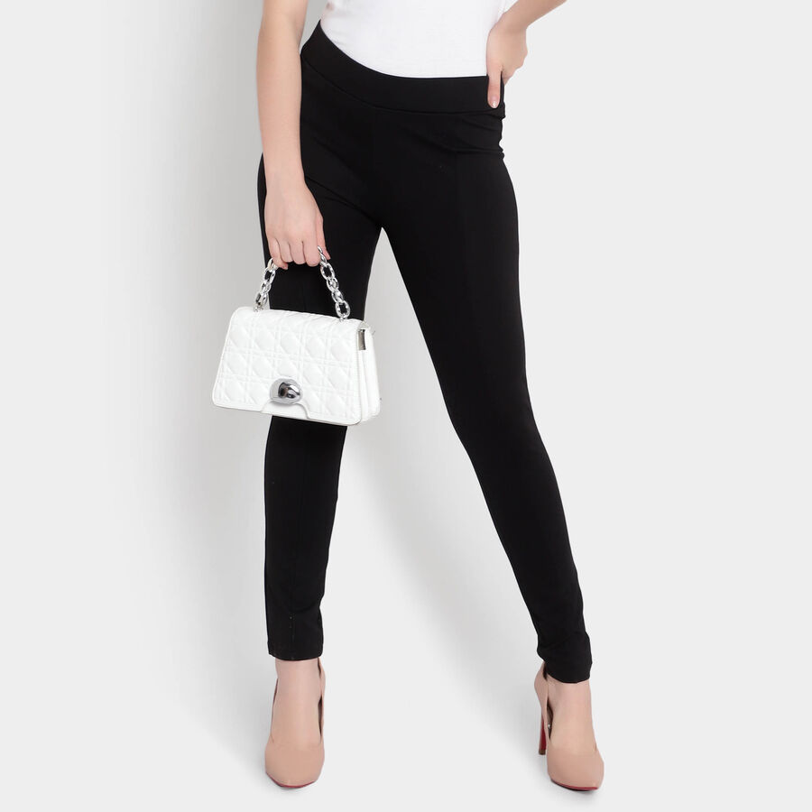Solid Mid Rise Trousers, Black, large image number null