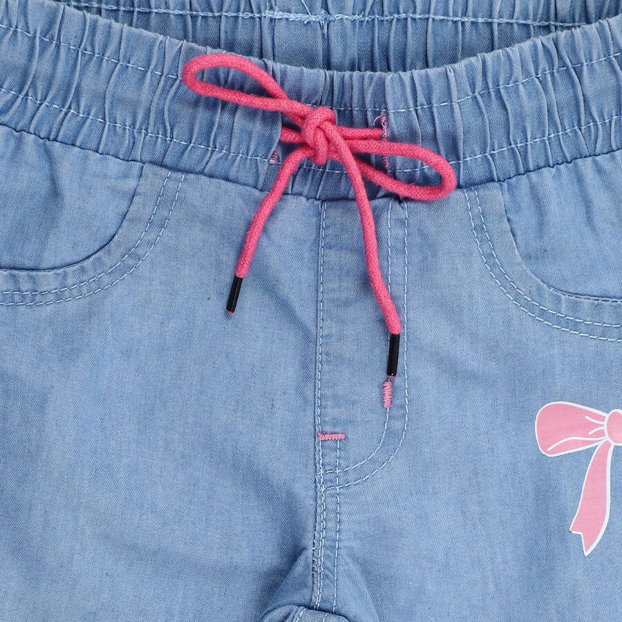 Girls' Light Blue Elastic Waist Bow Detail Jeans, Light Blue, large
