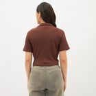 Women's Brown Cotton Collared Casual Crop Top, भूरा, small