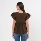 Women's Brown Round Neck Peplum Top, भूरा, small