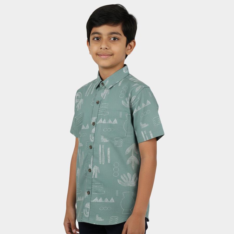 Boys' Light Green Cotton Classic Collar Casual Shirt, Light Green, large