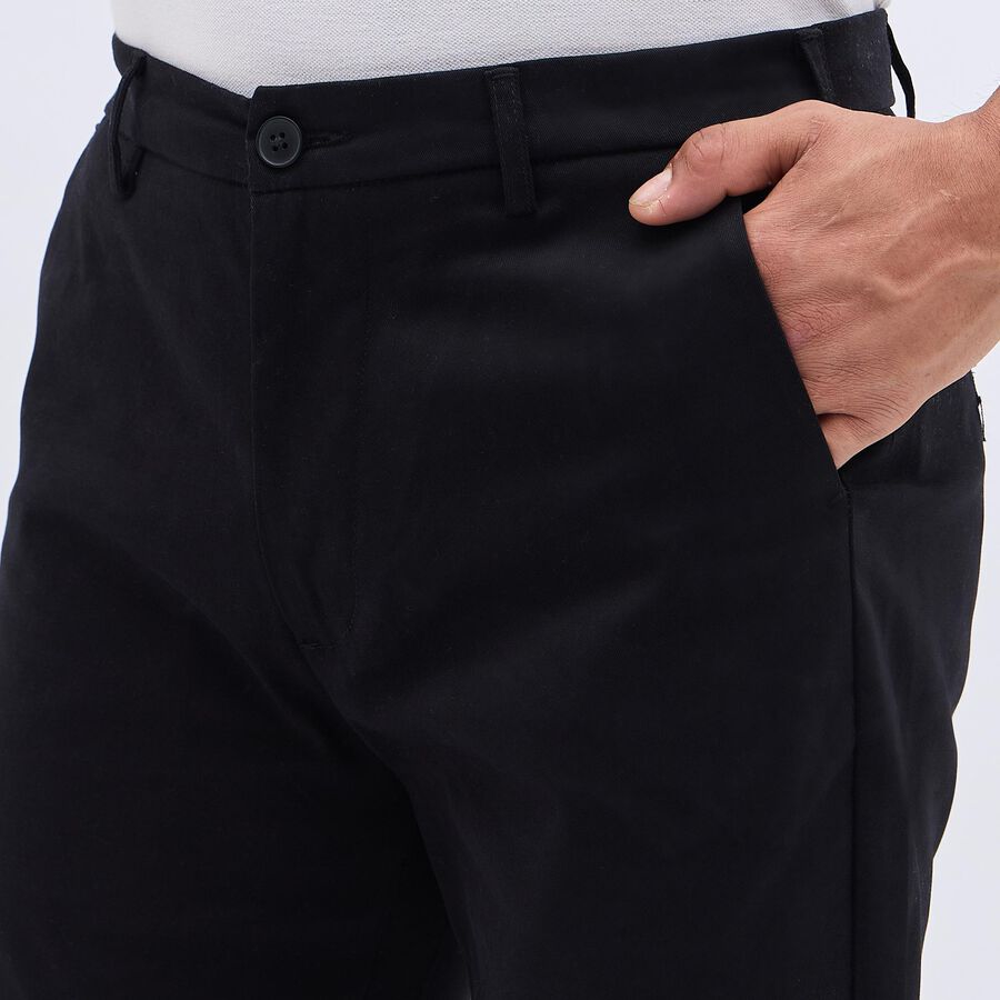 Men's Cross Pocket Slim Fit Casual Trousers, Black, large image number null