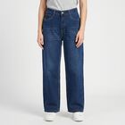 Women's Blue Wide Leg Washed Jeans, Mid Blue, small