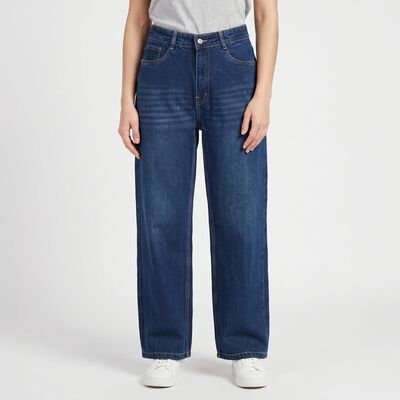 Women's Blue Wide Leg Washed Jeans