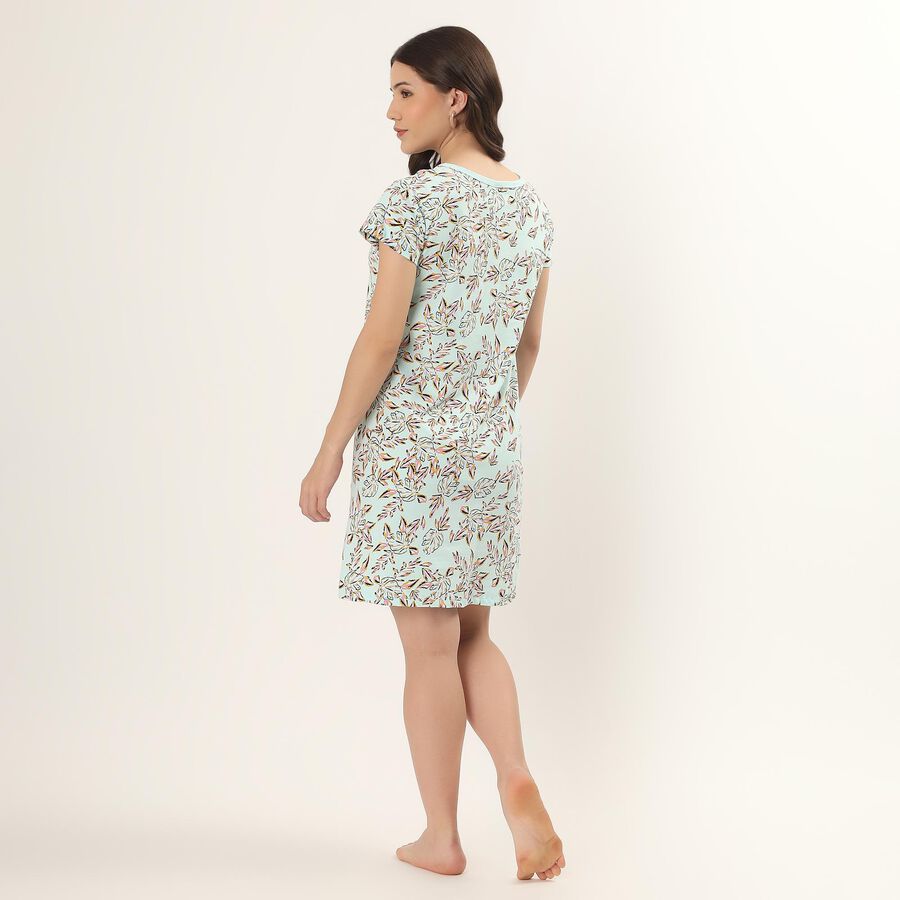 Women's Green Cotton Round Neck Floral Print Nighty, Light Green, large