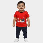 Infants' Red Cotton Round Neck Casual T-Shirt, Red, small