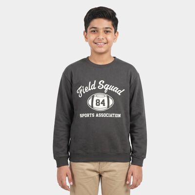 Boys' Dark Grey Crew Neck Pullover Sweatshirt