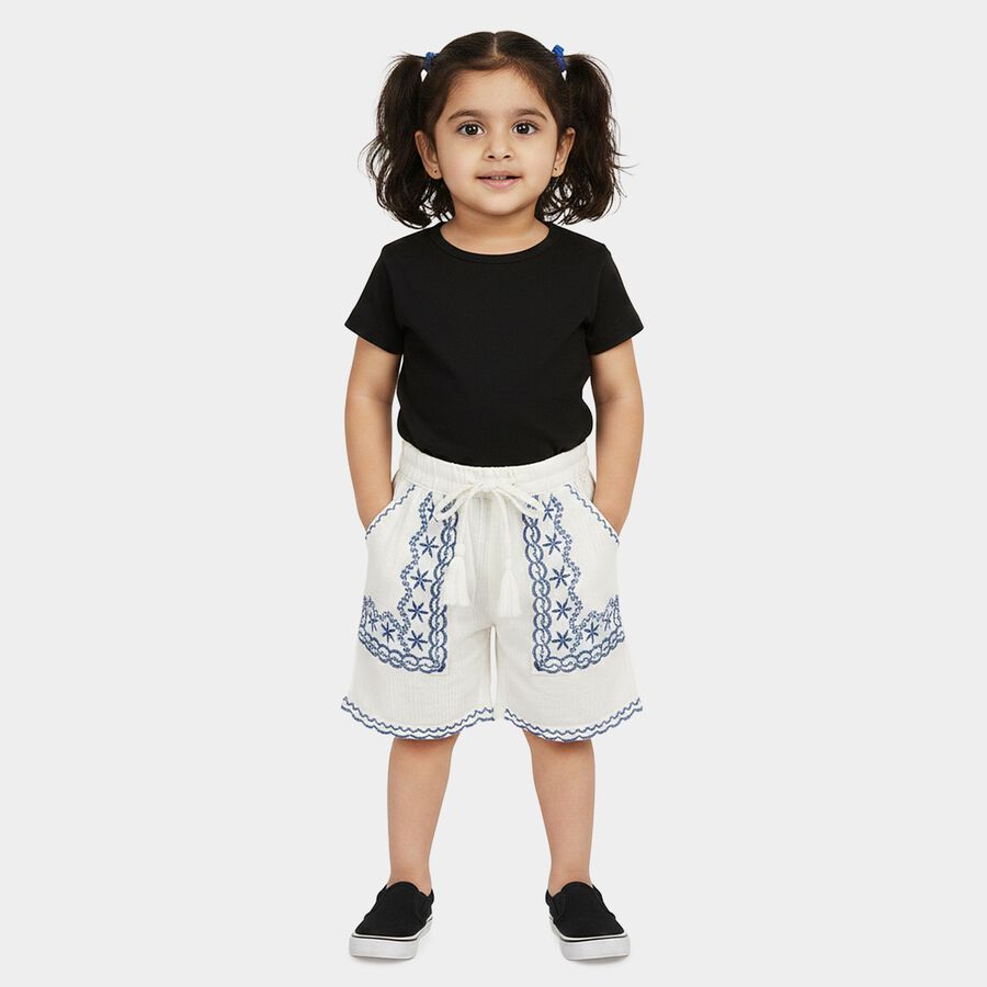 Girls White Regular Fit Casual Shorts, सफ़ेद, large