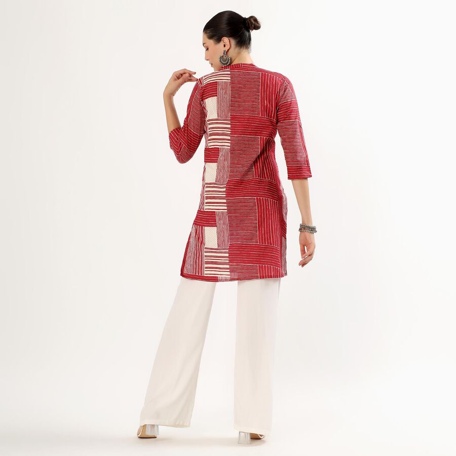 Women's Maroon Cotton Mandarin Collar Printed Kurta, Maroon, large image number null